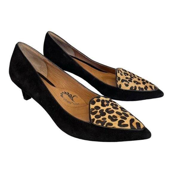 SOFFT | Varney Sturdy Black Leather Calf Hair Loafers Kitten Heel Dress Shoes 8 - Picture 4 of 10